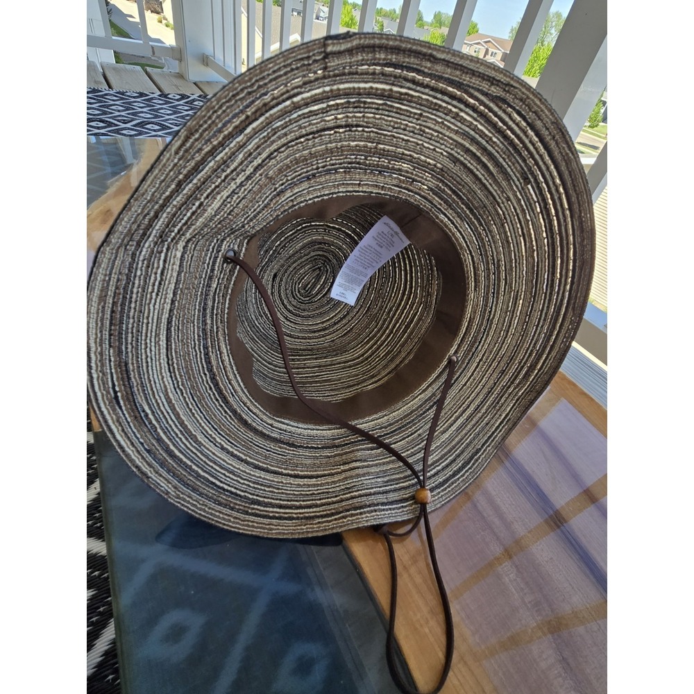 NWT Eddie Bauer Packable Straw Hat L/XL Brown Stripe Wide Brim Sun Hat Travel - Picture 8 of 15